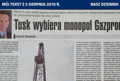 Tusk Wybiera Monopol Gazpromu