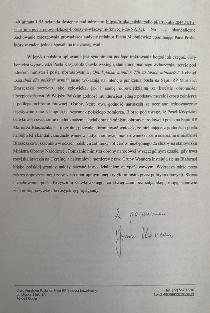 Kep Wniosek Sejm Kowalski Gawkowski Rp Skandal